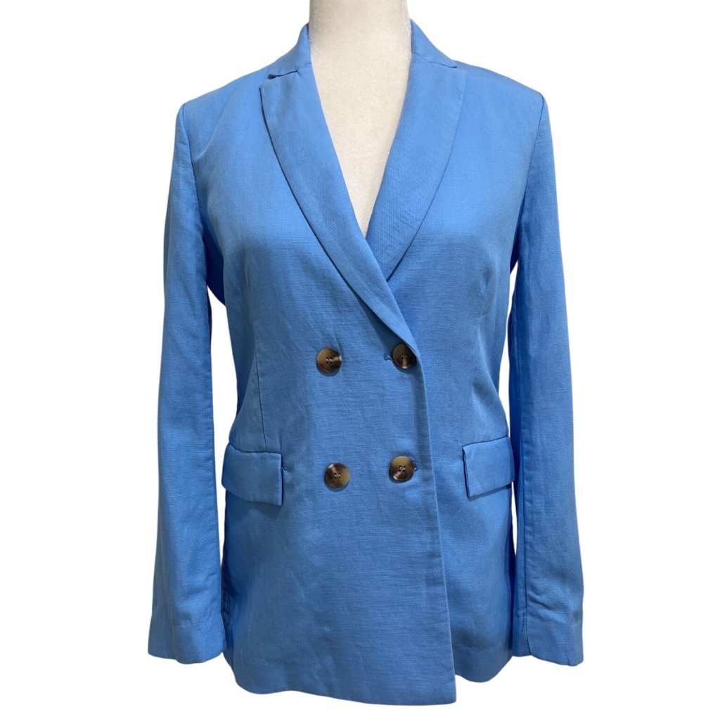 J. Mclaughlin Womens Size 2 Double-Breasted Blazer Light Blue Linen Blend New